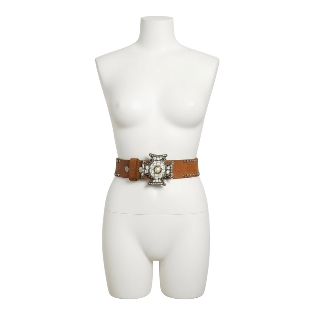 Bebe y2k Suede Studded Belt with Pearl Beaded Buckle Size M/L